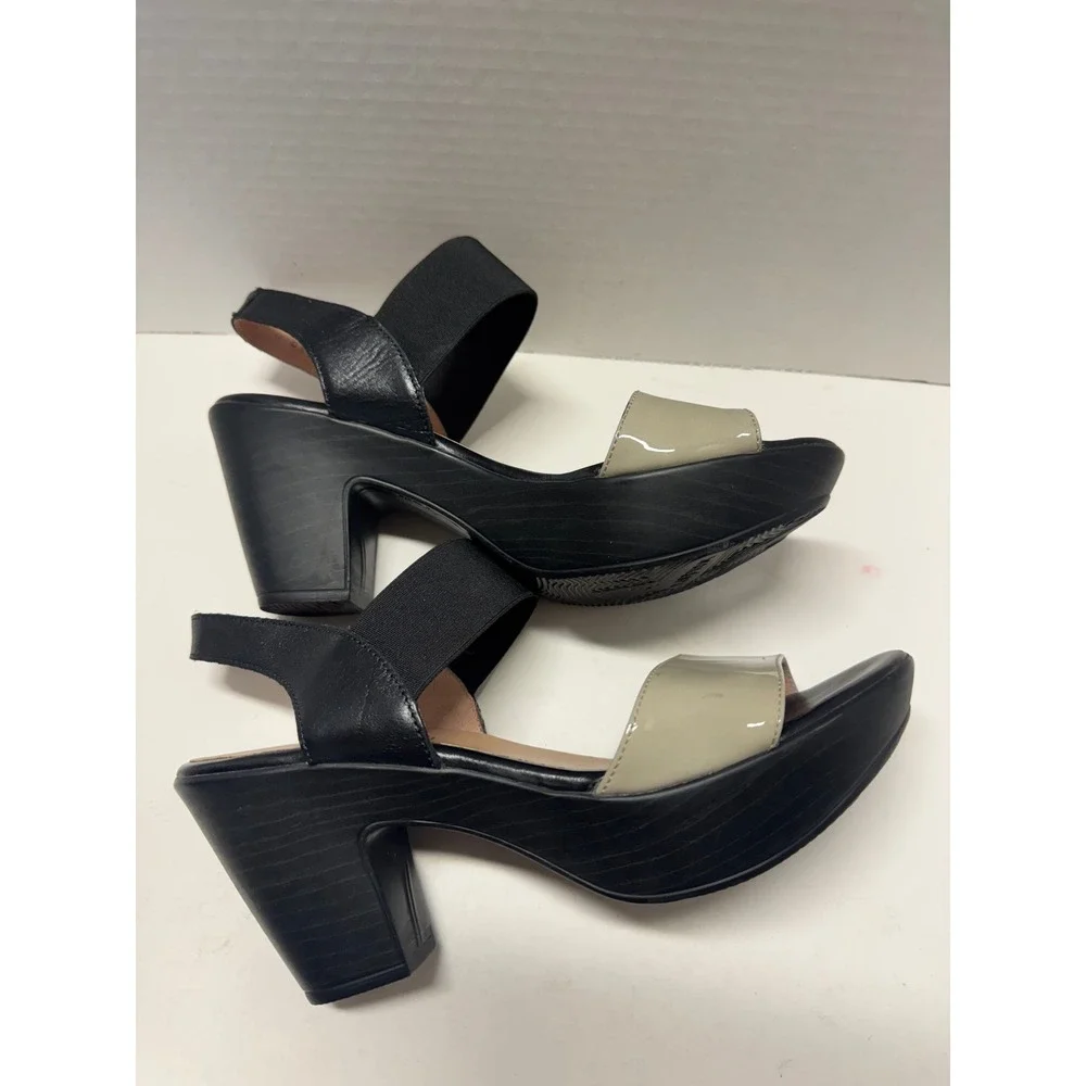 Wonders Mas Amor Por Favor Platform Sandals Black Beige Leather Spain 39 8.5